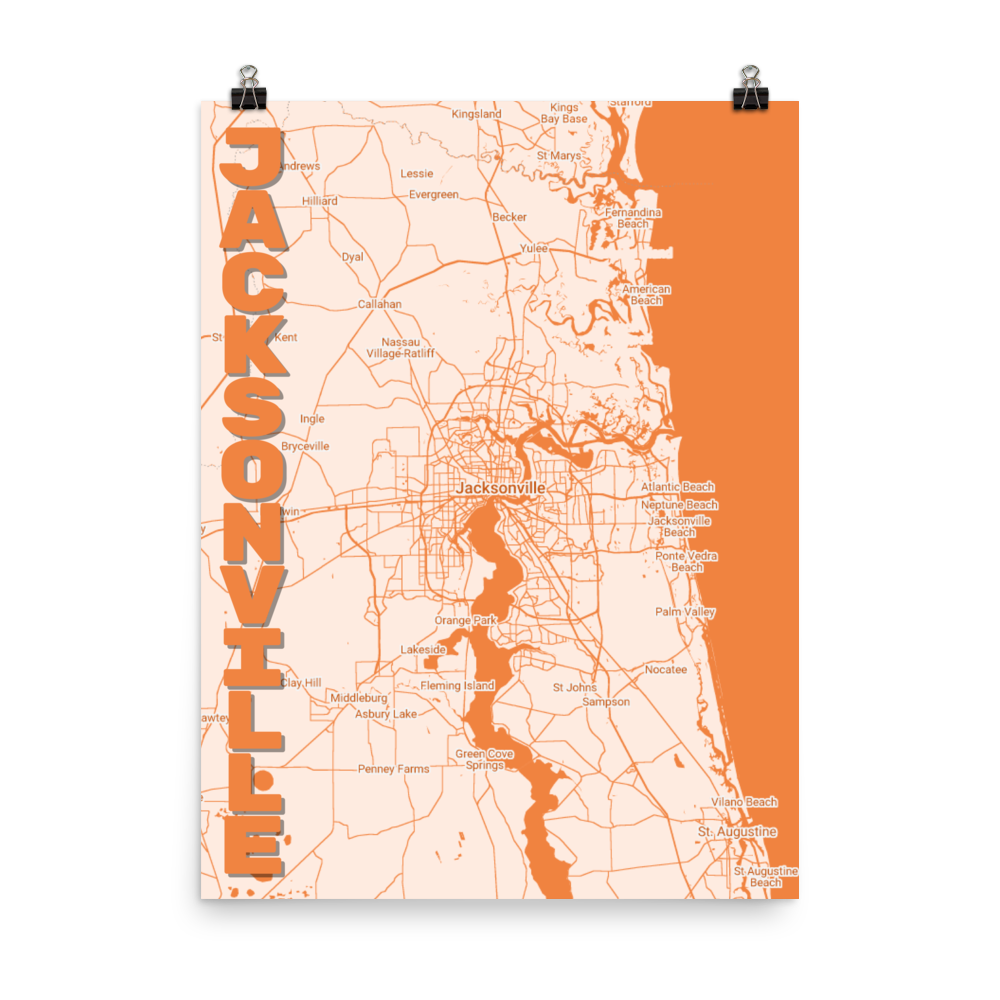 Stylized Map- Jacksonville, Florida Spellout 18" x 24"