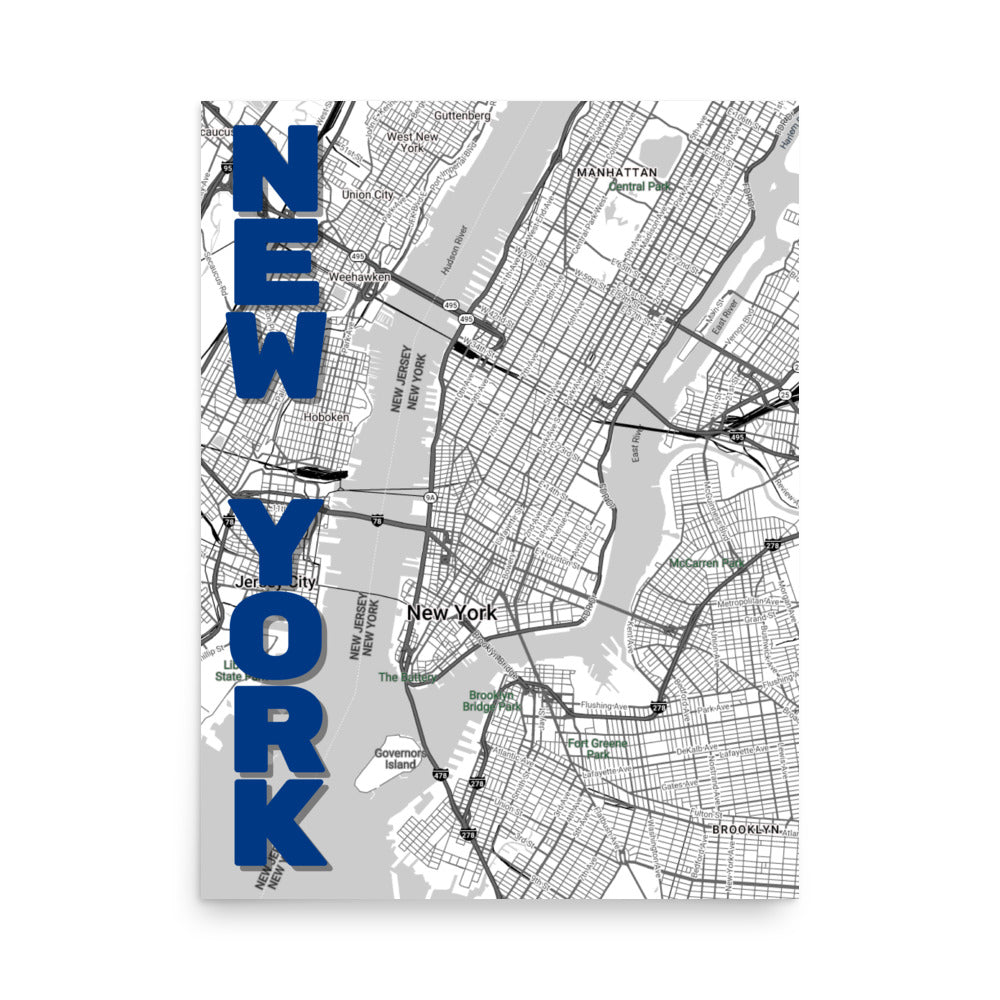 Stylized Map- New York City Spellout 18″×24″