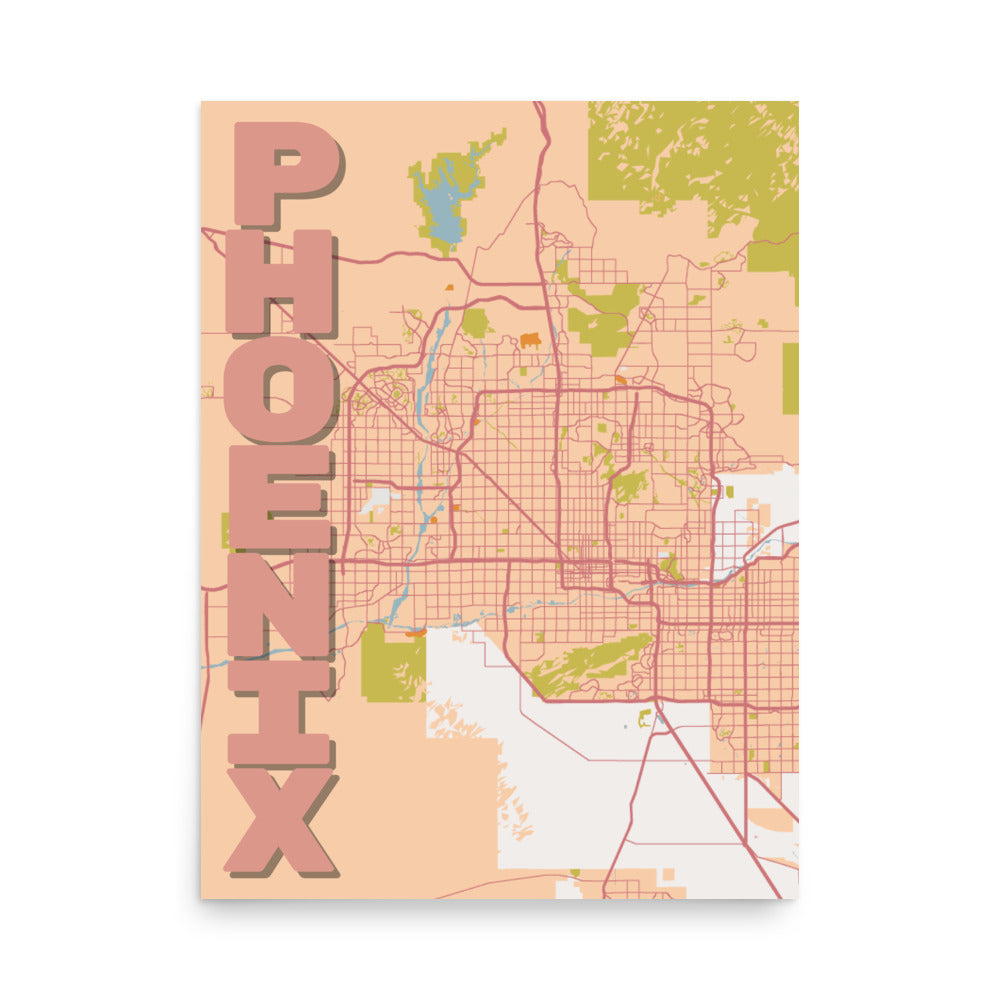 Stylized Map- Phoenix, Arizona Spellout 18" x 24"