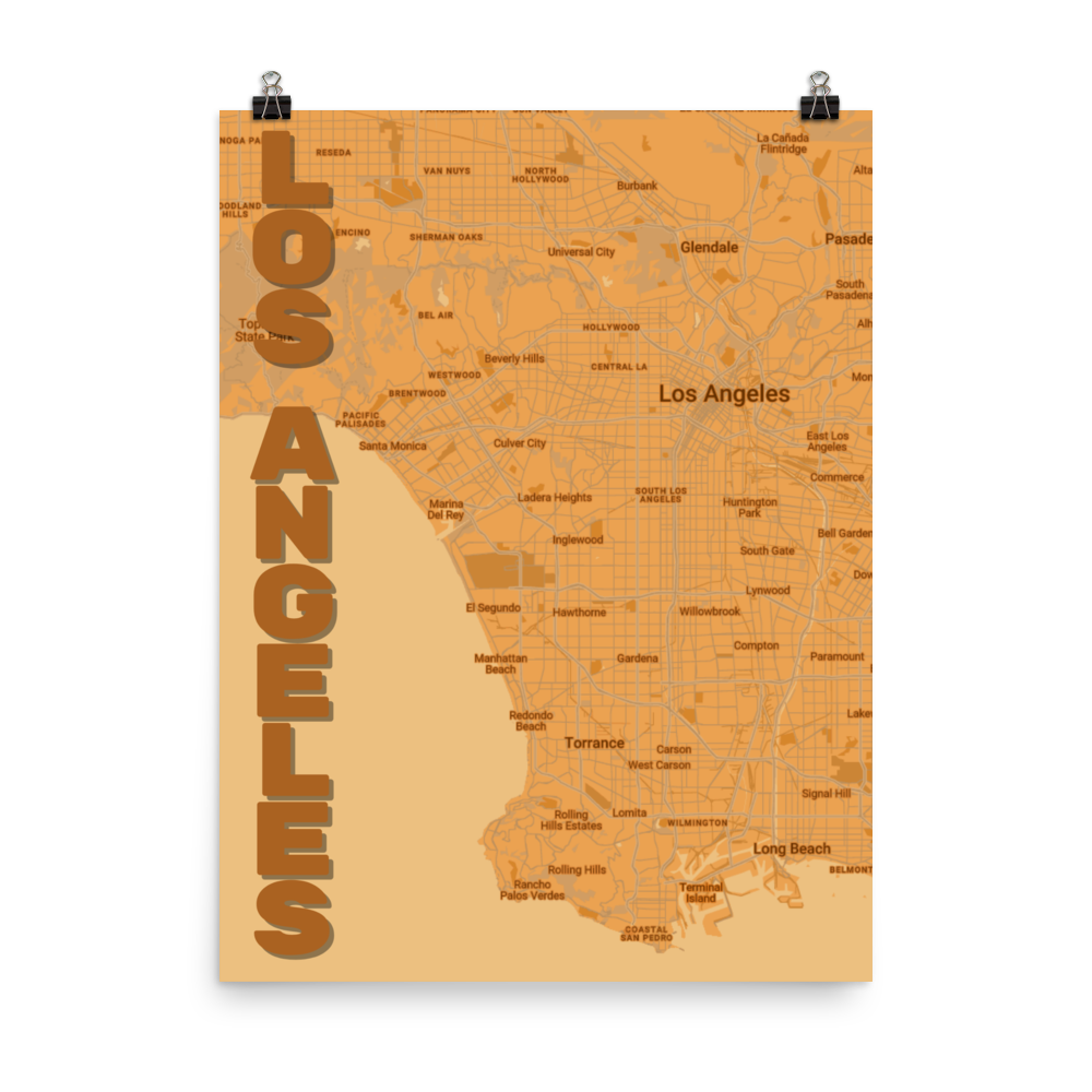 Stylized Map- Los Angeles, California Spellout 18" x 24"