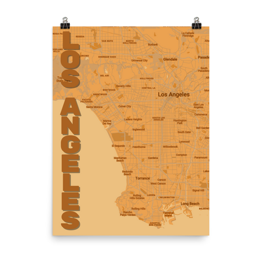 Stylized Map- Los Angeles, California Spellout 18" x 24"