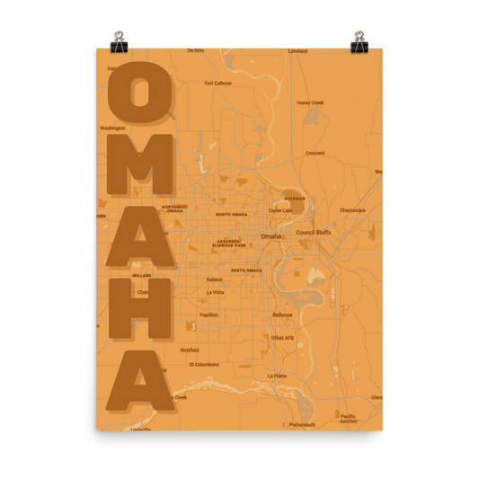 Stylized Map- Omaha, Nebraska Spellout 18" x 24"