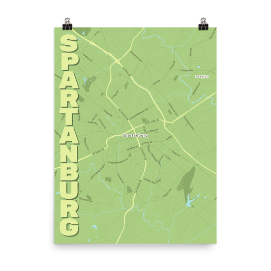 Stylized Map- Spartanburg, South Carolina Spellout 18" x 24"