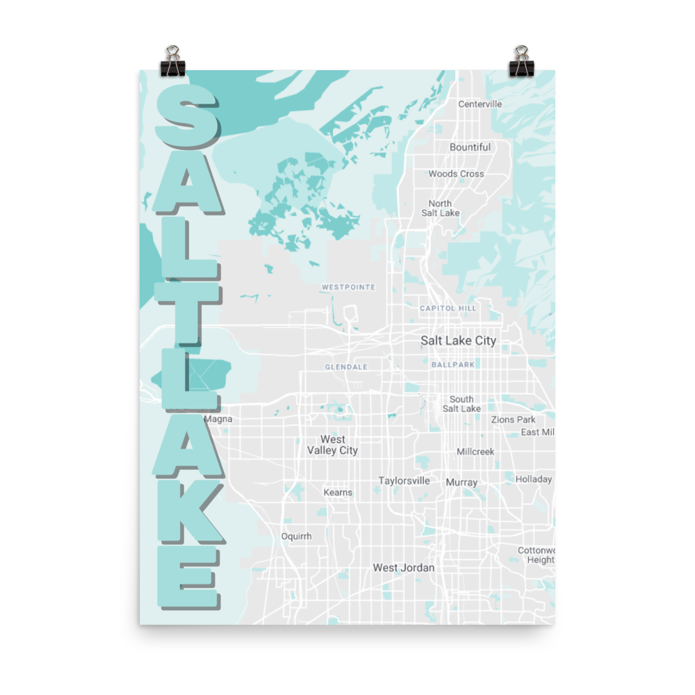 Stylized Map- Salt Lake City, Utah Spellout 18" x 24"