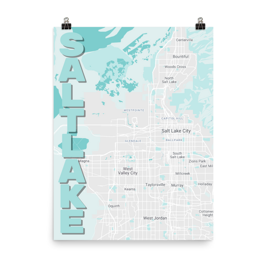 Stylized Map- Salt Lake City, Utah Spellout 18" x 24"