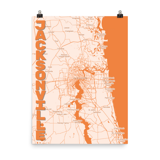 Stylized Map- Jacksonville, Florida Spellout 18" x 24"