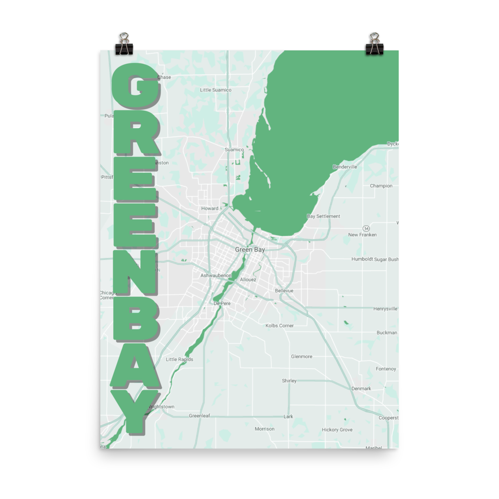 Stylized Map- Green Bay, Wisconsin Spellout 18" x 24"