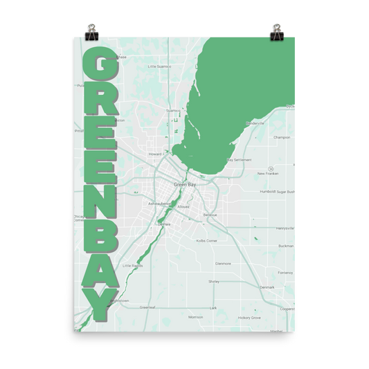 Stylized Map- Green Bay, Wisconsin Spellout 18" x 24"