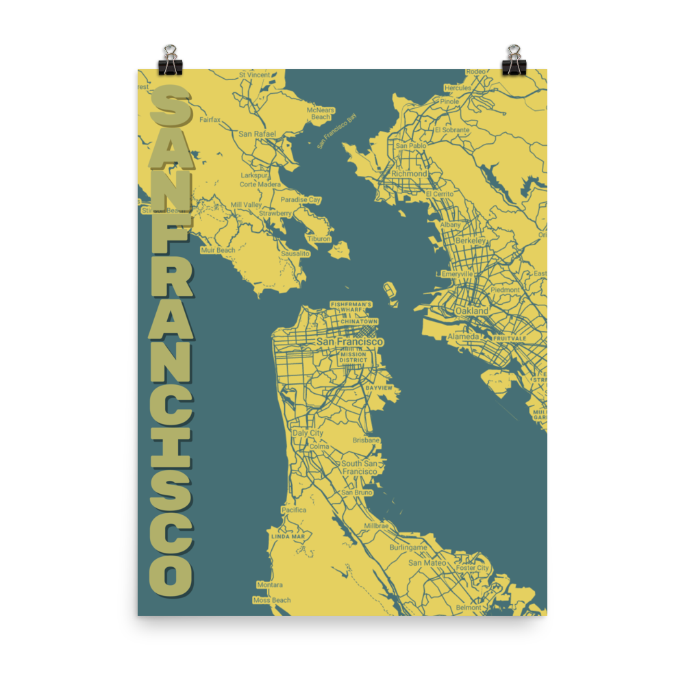 Stylized Map- San Francisco, California Spellout 18" x 24"