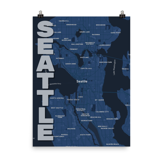 Stylized Map- Seattle, Washington Spellout 18" x 24"